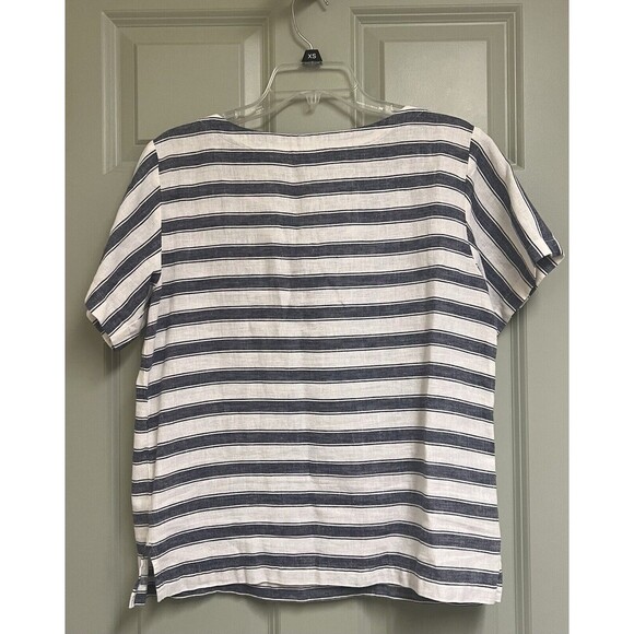 MADEWELL Striped Lace Up Top Size XS Nautical Linen/Cotton Short Sleeve Boxy - Picture 3 of 9